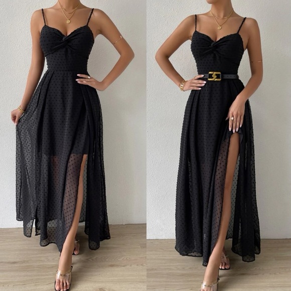 Boho Swiss dot twist front tie back cami dress - Picture 9 of 16